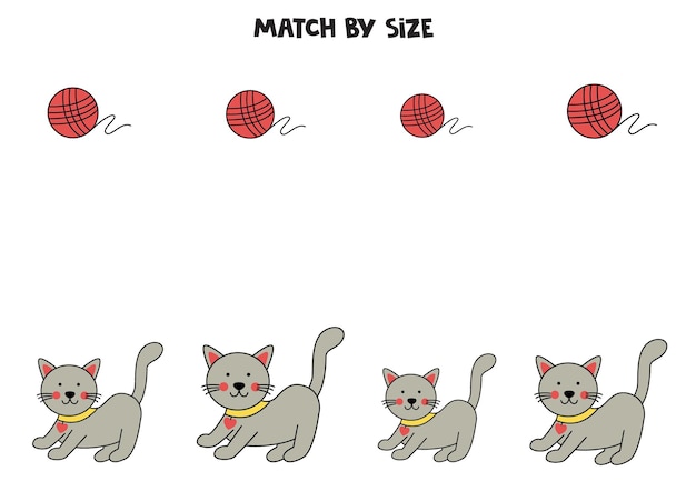 Matching game for preschool kids Match cats and balls by size