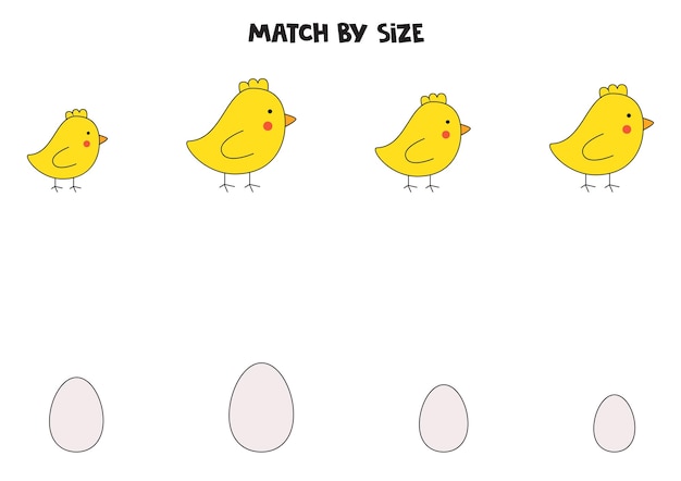 Matching game for preschool kids Match chicks and eggs by size