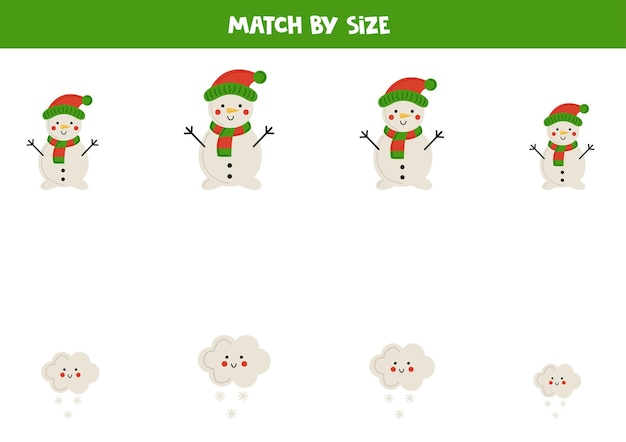 Matching game for preschool kids match snowmen and clouds by size