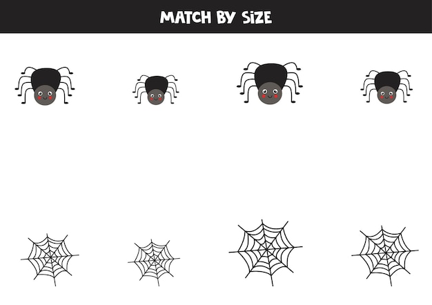 Matching game for preschool kids. match spiders and webs by size.