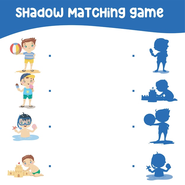 Matching shadow game for children Find the correct shadow Worksheet for kid Vector file