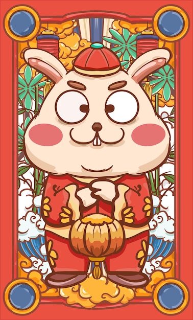 material design of hand drawn cartoon new year illustration poster