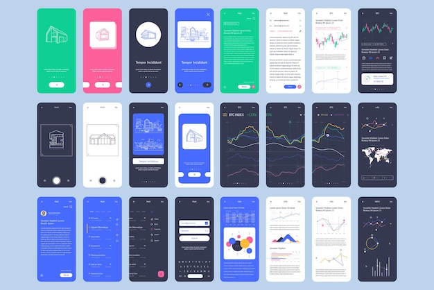 Vector material design mail app kit voor mobiel met wireframe