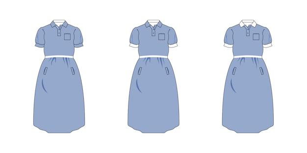 Set di modelli di vestiti di maternità, vista frontale.