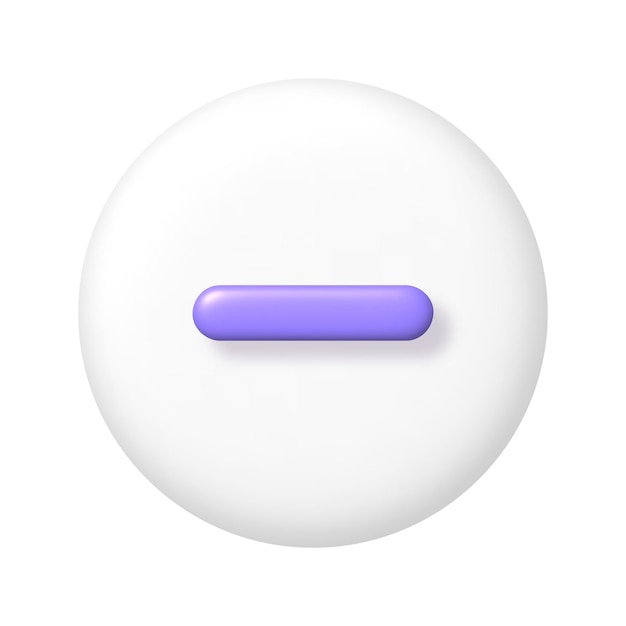 Math 3D icon Purple arithmetic minus sign on white round button 3d realistic design element