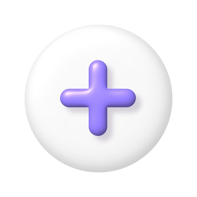 Math 3D icon Purple arithmetic plus sign on white round button 3d realistic design element