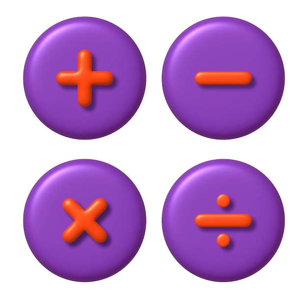 Vector math 3d icon set of arithmetic signs on round buttons 3d realistic design element