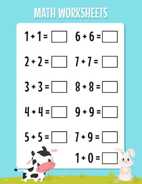 Math addition for kindergarten worksheet