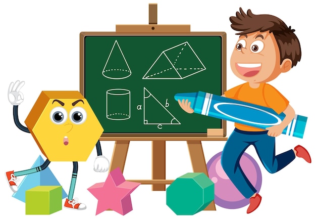 Math boy and chalkboard cartoon