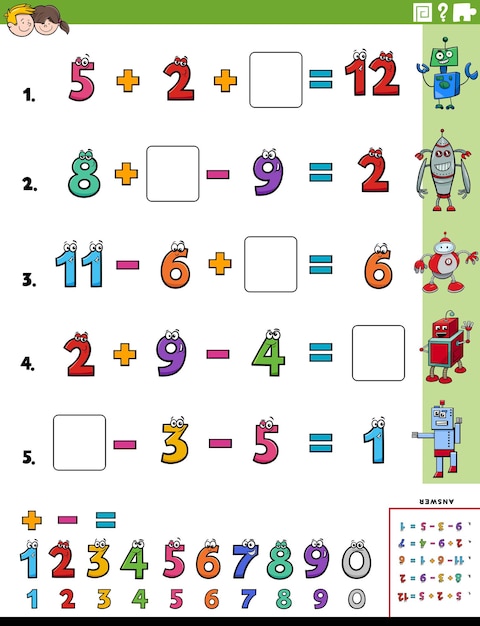 Vector math calculation educational task worksheet page for children