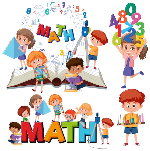 Math classroom objects with supplies and students