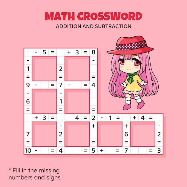 Math Crossword puzzle for kids Addition and subtraction Counting up to 10 Game for children