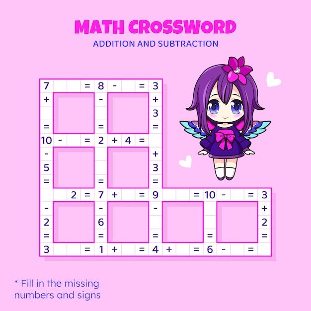 Math Crossword puzzle for kids Addition and subtraction Counting up to 10 Game for children