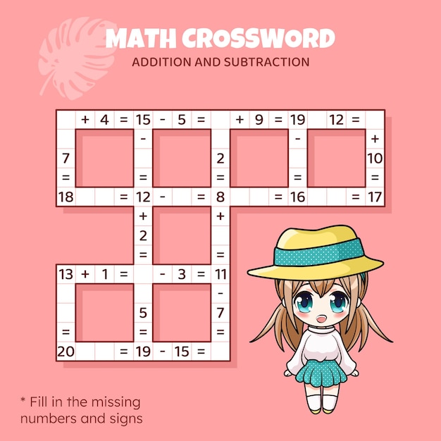 Math Crossword puzzle for kids Addition and subtraction Counting up to 20 Game for children