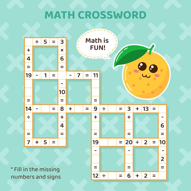 Math Crossword puzzle for kids Addition subtraction multiplication and division