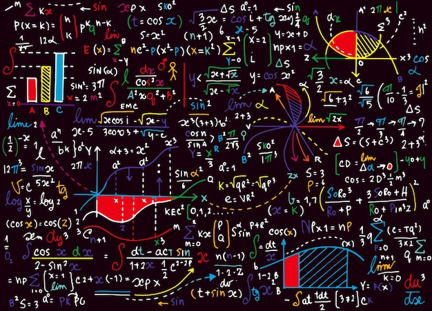 Modello di vettore di educazione matematica con formule scritte a mano