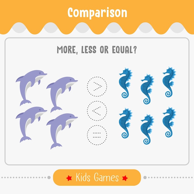 Math game comparison of number for kids more less or equal