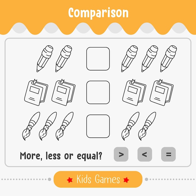 더 작거나 같은 아이들을 위한 숫자의 수학 게임 비교