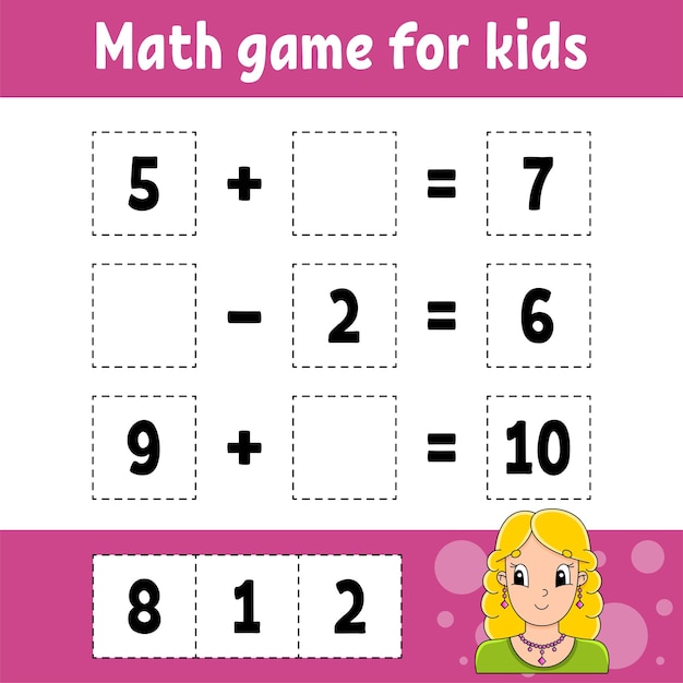 子供のための数学ゲーム教育開発ワークシート写真付きのアクティビティページ