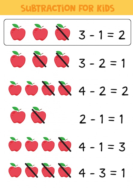 아이들을위한 수학 게임. 빨간 사과와 빼기.