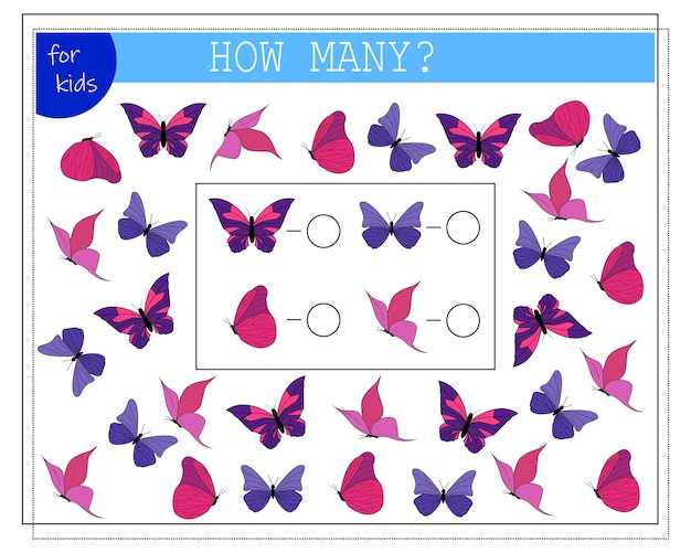 Gioco di matematica per bambini conta quante farfalle quante di loro