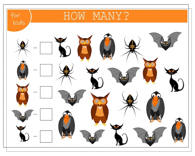 Math game for kids count how many of them Halloween vector isolated on white background