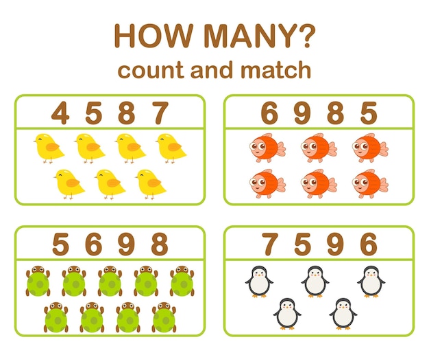 Math game for kids count and match printable worksheets