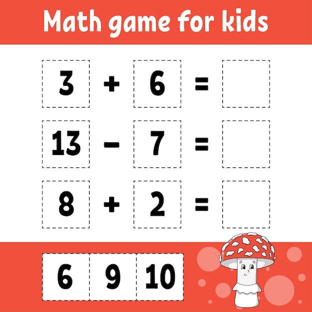 Vector math game for kids education developing worksheet activity page with pictures