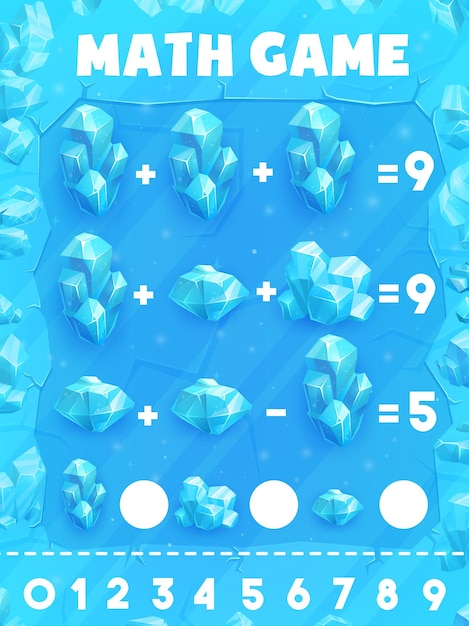 Math game worksheet ice crystals and cubes