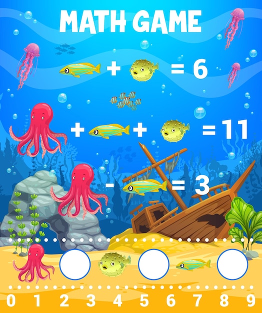 Vector math game worksheet uderwater landscape