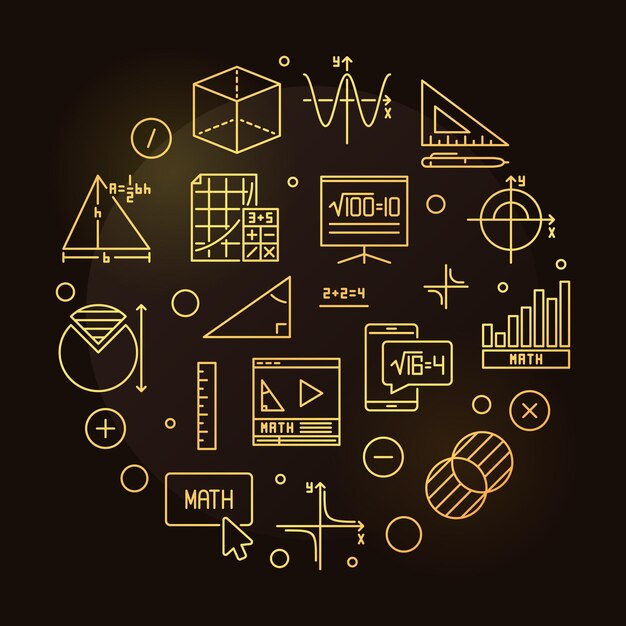 Vector math learning vector line round golden banner mathematics concept circle shaped illustration