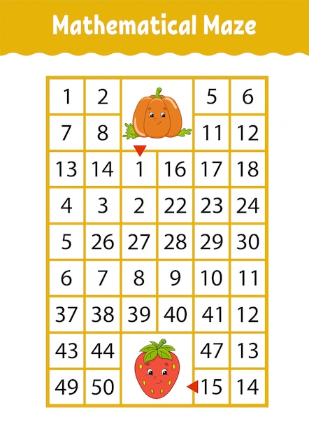 Labirinto matematico. gioco per bambini. labirinto divertente foglio di lavoro per lo sviluppo dell'istruzione.