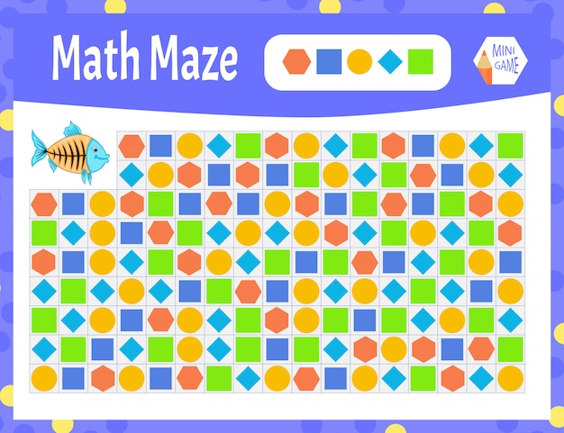 Math maze è un mini gioco per bambini. stile cartone animato.