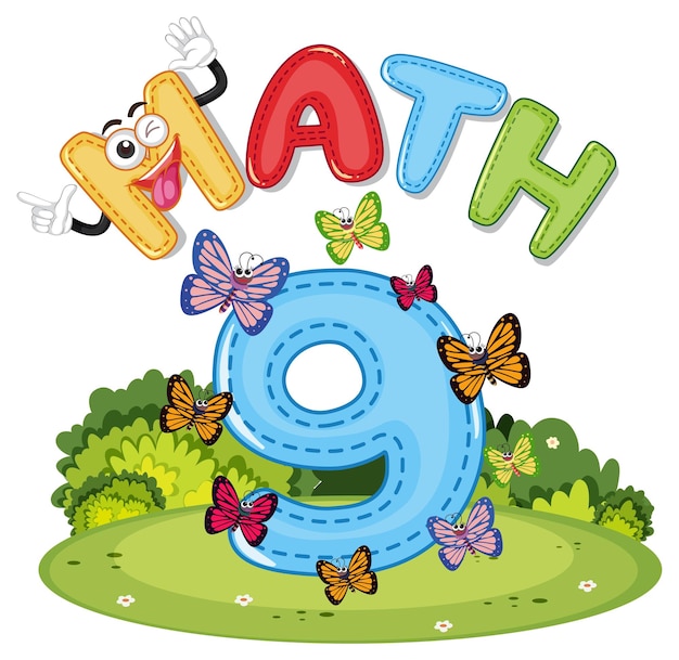 Математическая цифра 9 с девятью бабочками