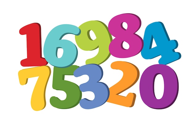 Vettore numero di matematica colorato su sfondo bianco istruzione studio matematica apprendimento insegnare concetto