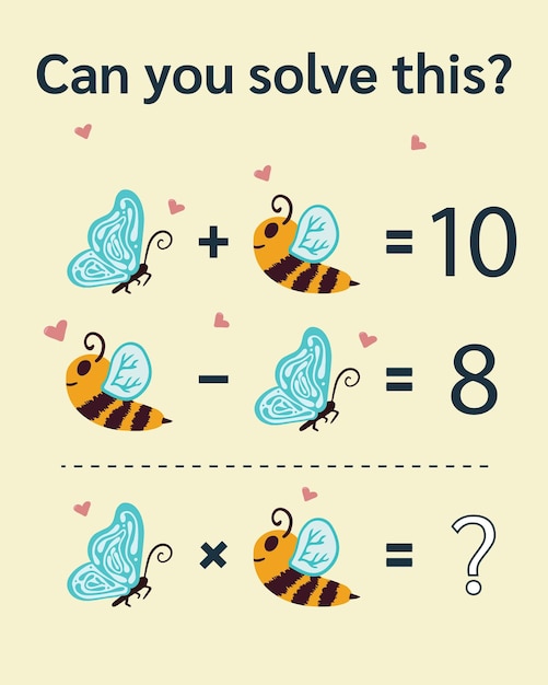 Vector math riddle for kids and adults picture equations fun picture math worksheet vector format