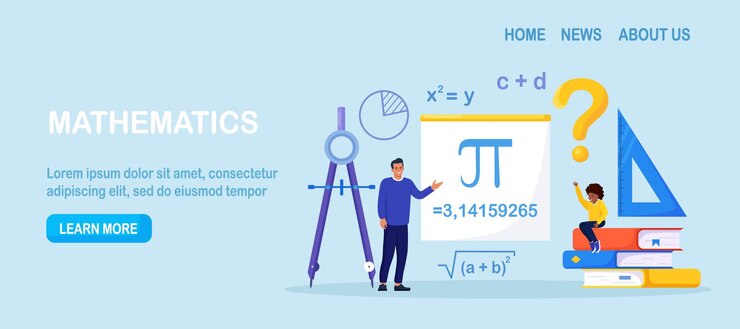 Vector math school subject pupil studying mathematics in classroom teacher pointing at chalkboard teaching kids children learn maths arithmetics algebra and geometry education knowledge