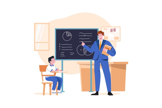 Math teacher giving a lecture to students Illustration concept on white background