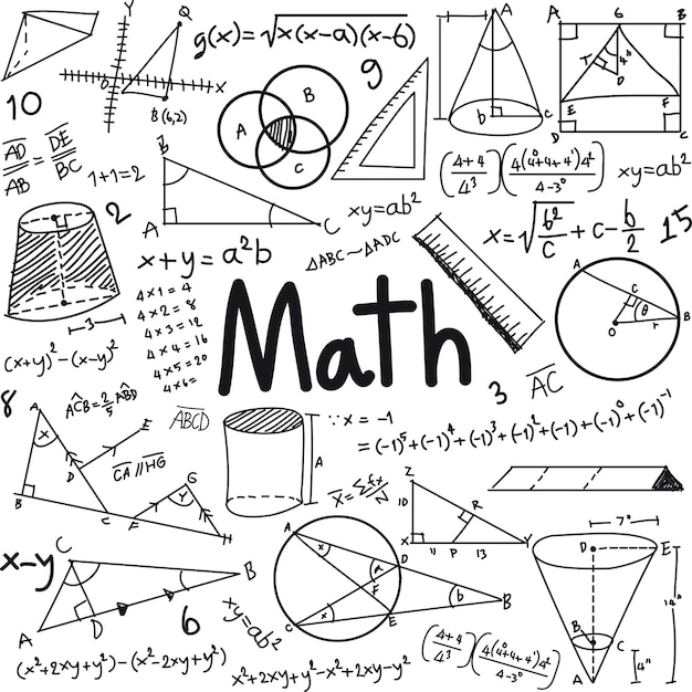 Vettore la teoria matematica e l'equazione della formula matematica scarabocchiano l'icona della scrittura a mano su uno sfondo bianco isolato w