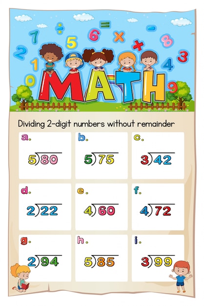 Vector math-werkbladsjabloon voor het splitsen van twee cijfers