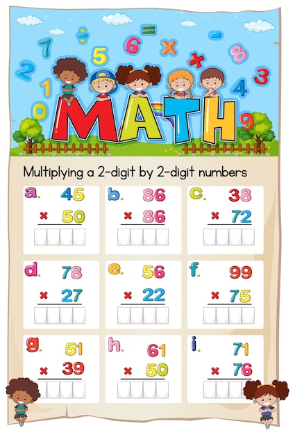 Vector math worksheet for multiply two digit by two digit numbers