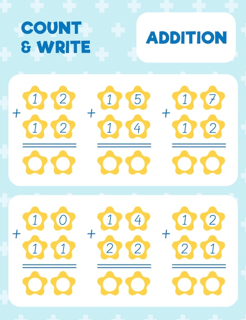 Math worksheet practice print page Double digit addition Column method Count and write