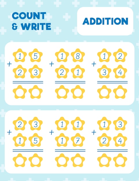 Math worksheet practice print page Double digit addition Column method Count and write