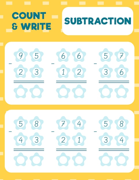 Math worksheet practice print page Double digit subtraction Column method Count and write