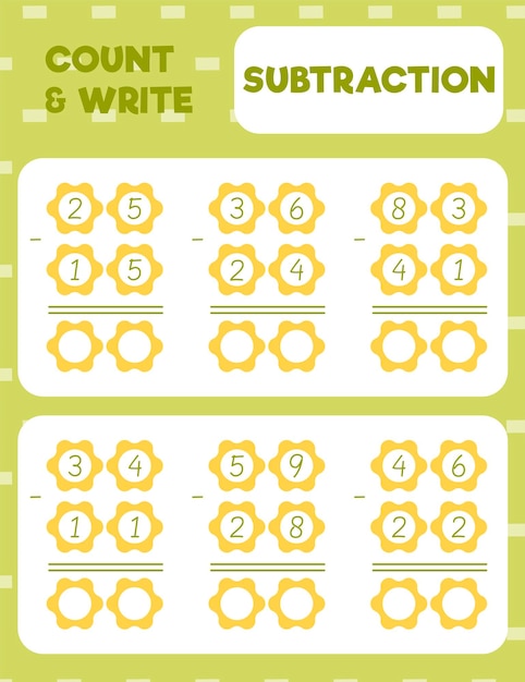 Math worksheet practice print page Double digit subtraction Column method Count and write