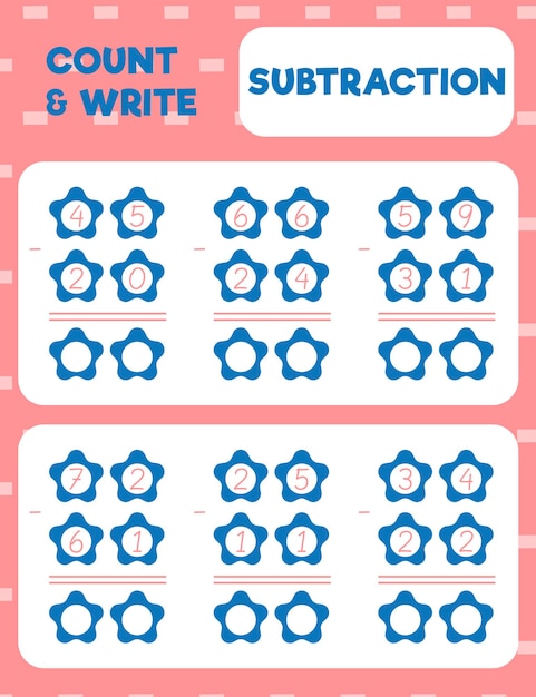 Math worksheet practice print page Double digit subtraction Column method Count and write