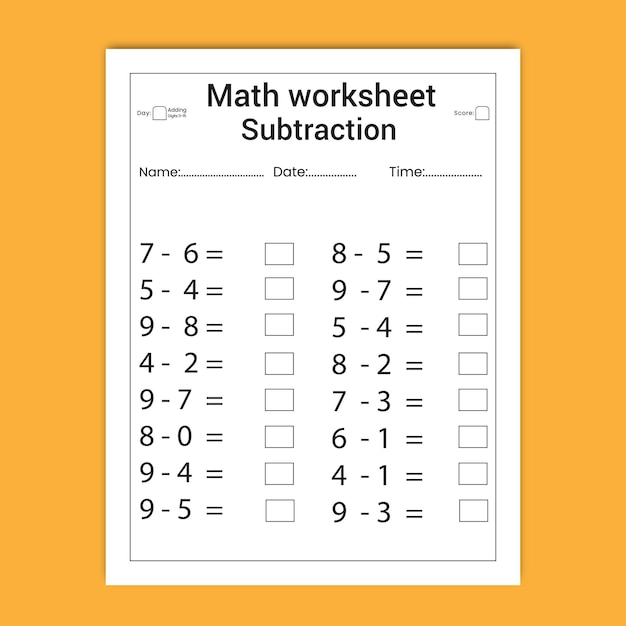 Math worksheet subtraction for kids