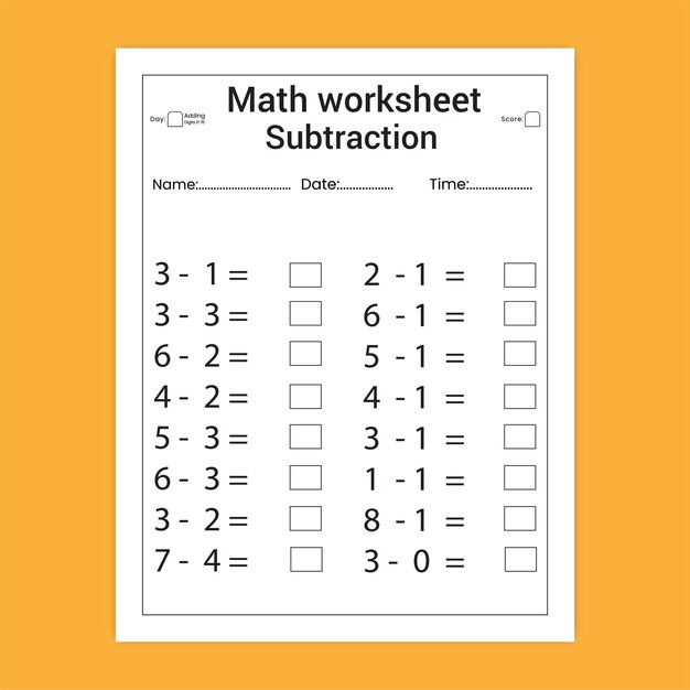 아이들을 위한 수학 워크시트 빼기