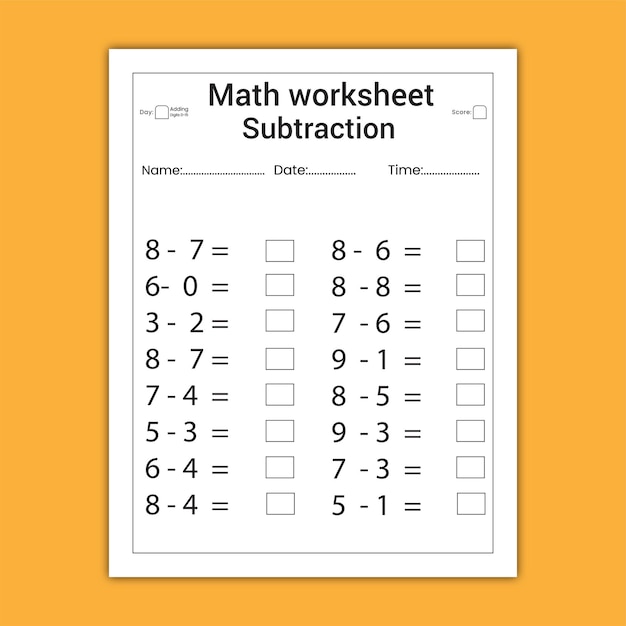 Math worksheet subtraction for kids