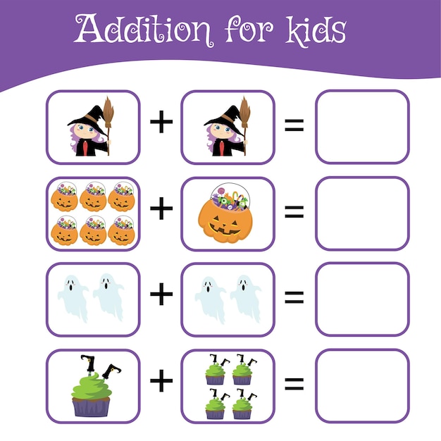 Mathematic worksheet for preschool children. Educational counting game with Halloween theme.